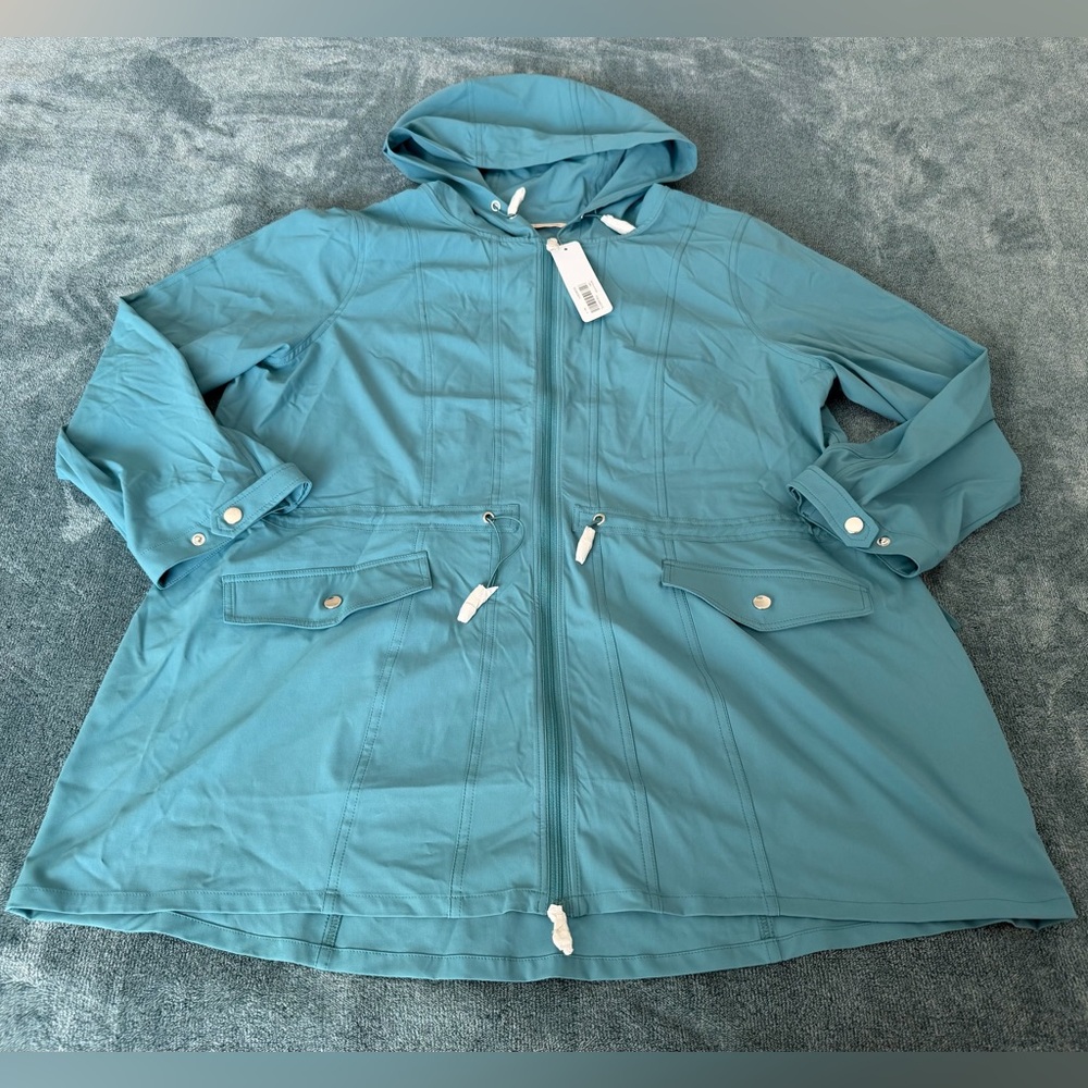 New Women's Soft Surroundings Anorak Utility Lightweight Hooded Jacket 1X Teal